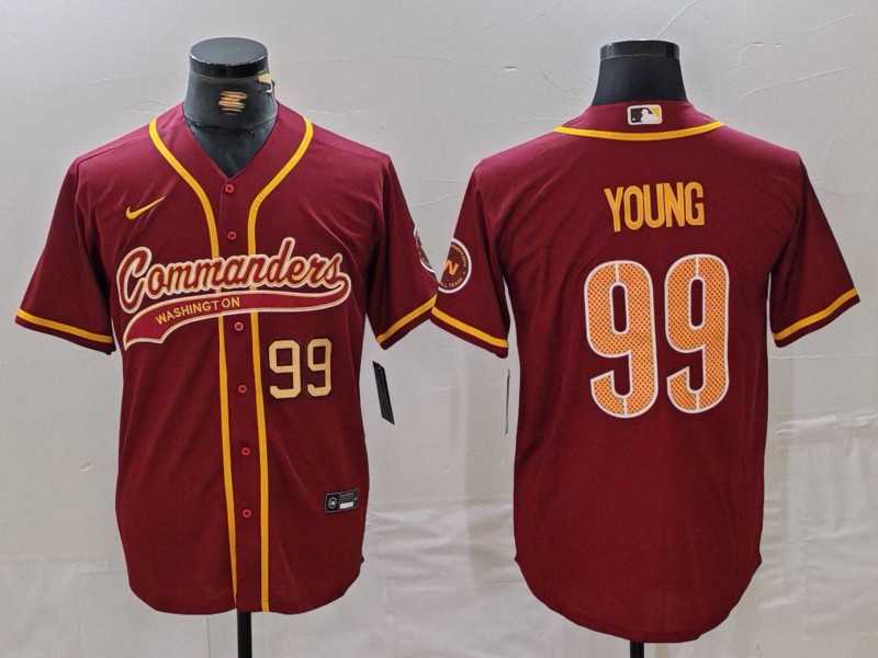 Mens Washington Commanders #99 Chase Young Burgundy With Patch Cool Base Stitched Baseball Jerseys